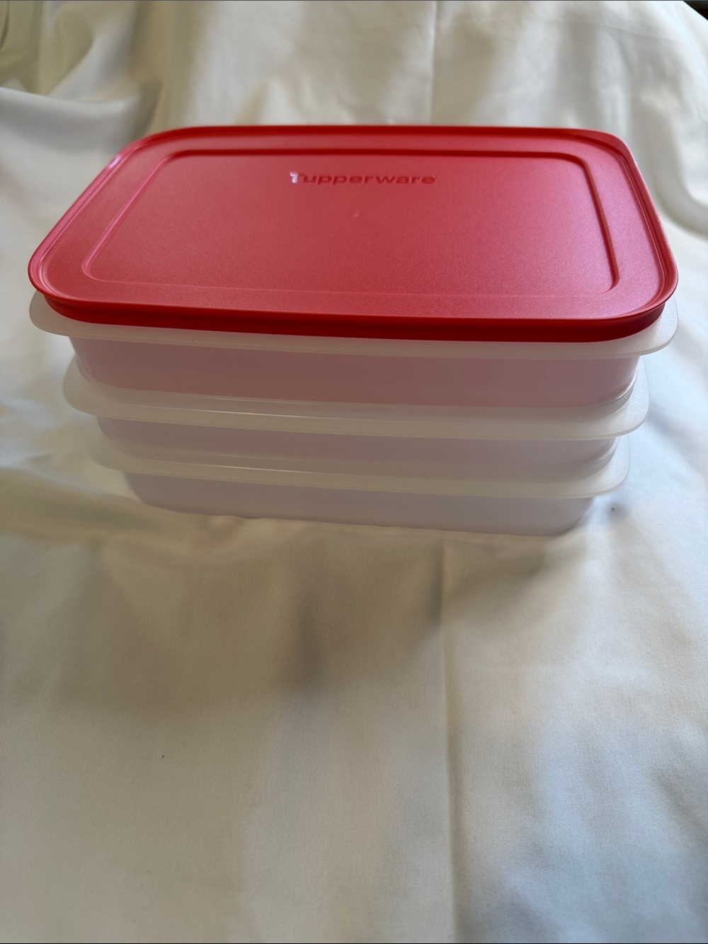 Tupperware Red Lid Clear Stackable Food Containers - Set of 3